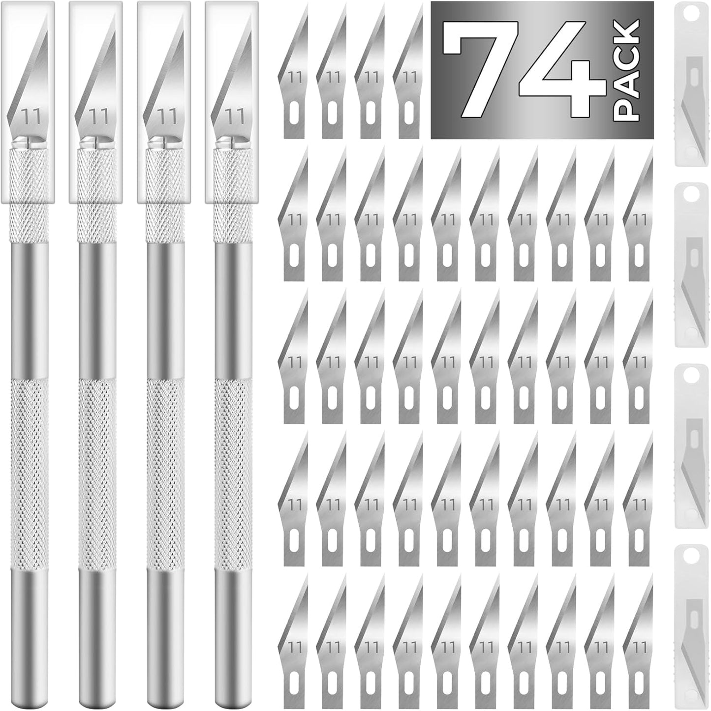 74 Pack Hobby Knife Exacto Knife with 4 Upgrade Sharp Hobby Knives and 70 Spare Craft Knife Blades for Art, Scrapbooking,Stencil