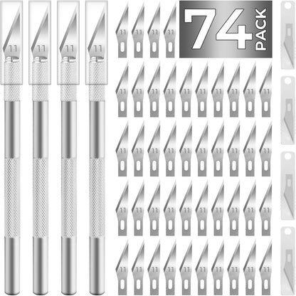 74 Pack Hobby Knife Exacto Knife with 4 Upgrade Sharp Hobby Knives and 70 Spare Craft Knife Blades for Art, Scrapbooking,Stencil
