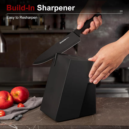Knife Set for Kitchen with Block and Sharpener 15pcs German | Stainless Steel Kitchen Utensils Set Dishwasher Safe