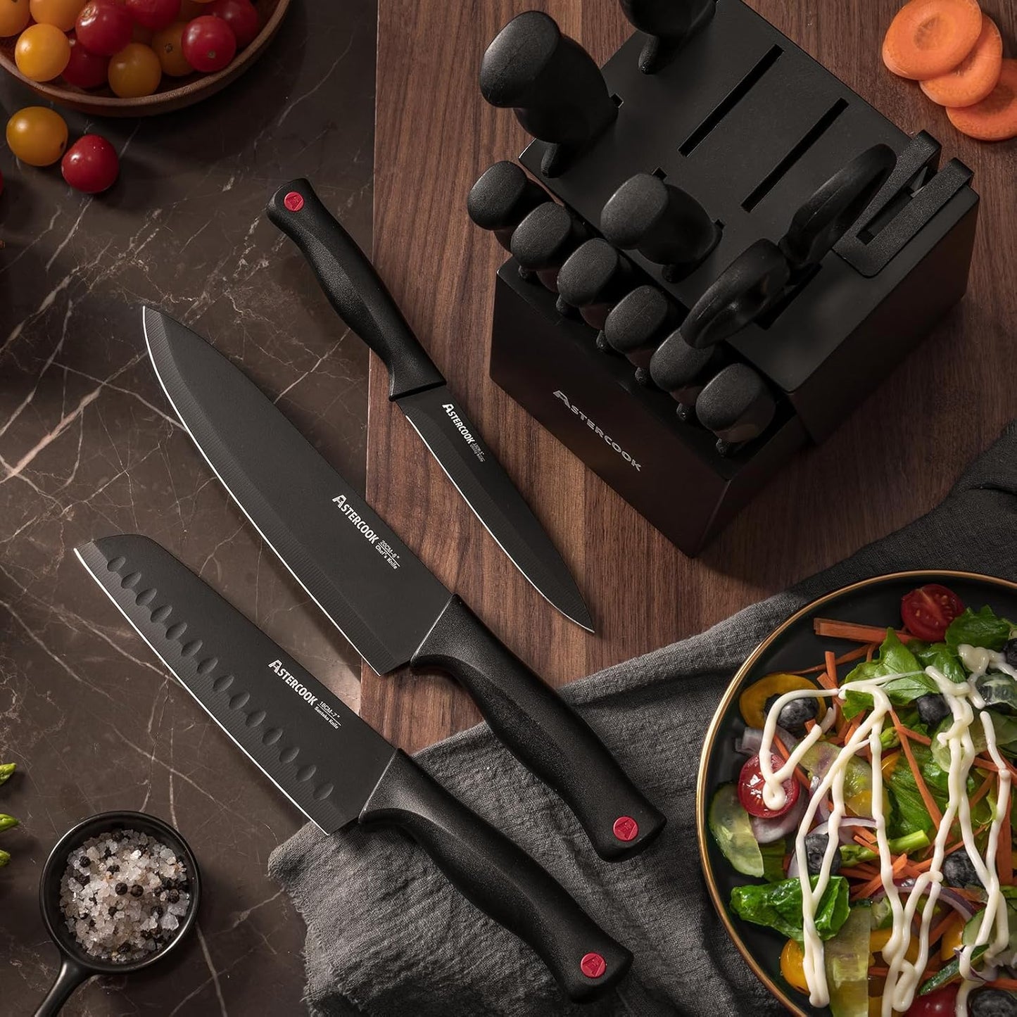 Knife Set for Kitchen with Block and Sharpener 15pcs German | Stainless Steel Kitchen Utensils Set Dishwasher Safe