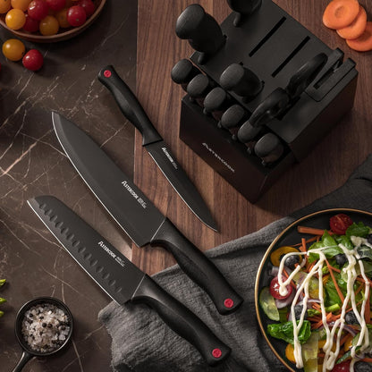 Knife Set for Kitchen with Block and Sharpener 15pcs German | Stainless Steel Kitchen Utensils Set Dishwasher Safe