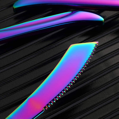 6-Pieces Rainbow Steak Knife Set, Premium Serrated Stainless Steel Kitchen Steak Knives, Flatware Utensil Silverware Sets, Dishwasher Safe