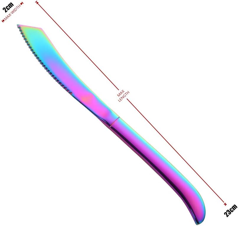 6-Pieces Rainbow Steak Knife Set, Premium Serrated Stainless Steel Kitchen Steak Knives, Flatware Utensil Silverware Sets, Dishwasher Safe
