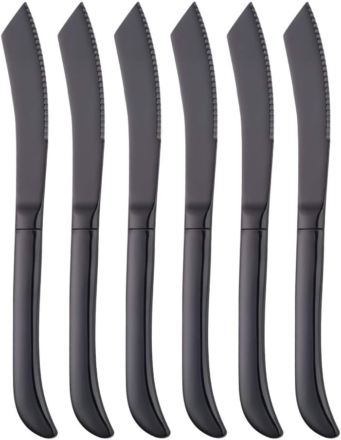 6-Pieces Rainbow Steak Knife Set, Premium Serrated Stainless Steel Kitchen Steak Knives, Flatware Utensil Silverware Sets, Dishwasher Safe