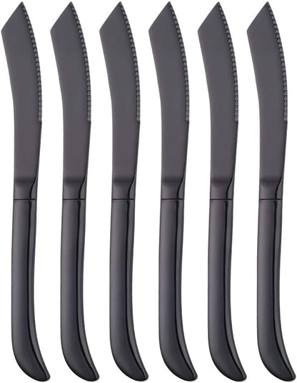6-Pieces Rainbow Steak Knife Set, Premium Serrated Stainless Steel Kitchen Steak Knives, Flatware Utensil Silverware Sets, Dishwasher Safe