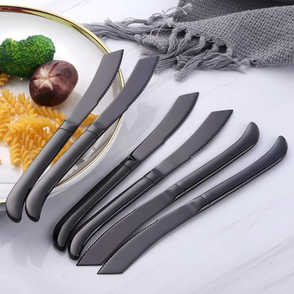6-Pieces Rainbow Steak Knife Set, Premium Serrated Stainless Steel Kitchen Steak Knives, Flatware Utensil Silverware Sets, Dishwasher Safe