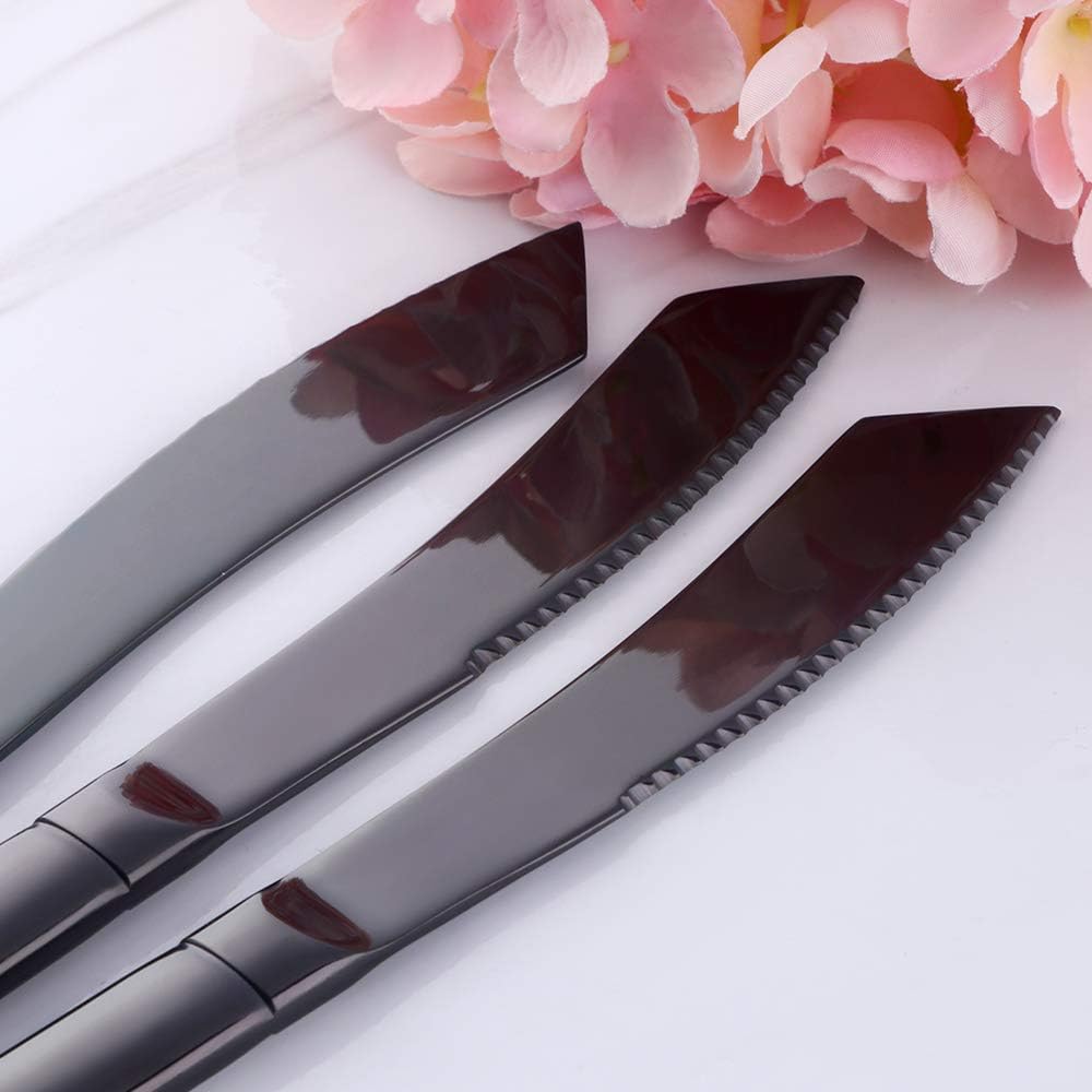 6-Pieces Rainbow Steak Knife Set, Premium Serrated Stainless Steel Kitchen Steak Knives, Flatware Utensil Silverware Sets, Dishwasher Safe