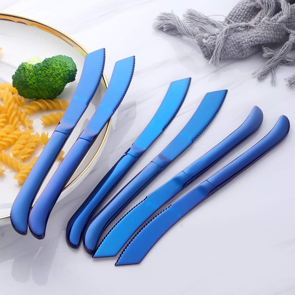 6-Pieces Rainbow Steak Knife Set, Premium Serrated Stainless Steel Kitchen Steak Knives, Flatware Utensil Silverware Sets, Dishwasher Safe
