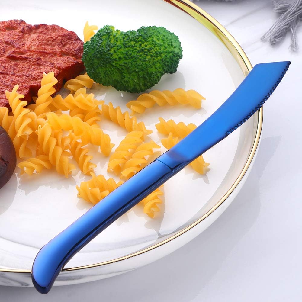6-Pieces Rainbow Steak Knife Set, Premium Serrated Stainless Steel Kitchen Steak Knives, Flatware Utensil Silverware Sets, Dishwasher Safe