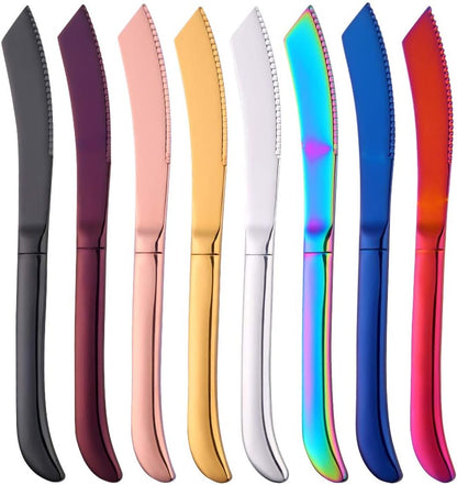 6-Pieces Rainbow Steak Knife Set, Premium Serrated Stainless Steel Kitchen Steak Knives, Flatware Utensil Silverware Sets, Dishwasher Safe