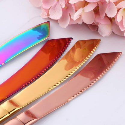 6-Pieces Rainbow Steak Knife Set, Premium Serrated Stainless Steel Kitchen Steak Knives, Flatware Utensil Silverware Sets, Dishwasher Safe