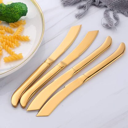 6-Pieces Rainbow Steak Knife Set, Premium Serrated Stainless Steel Kitchen Steak Knives, Flatware Utensil Silverware Sets, Dishwasher Safe