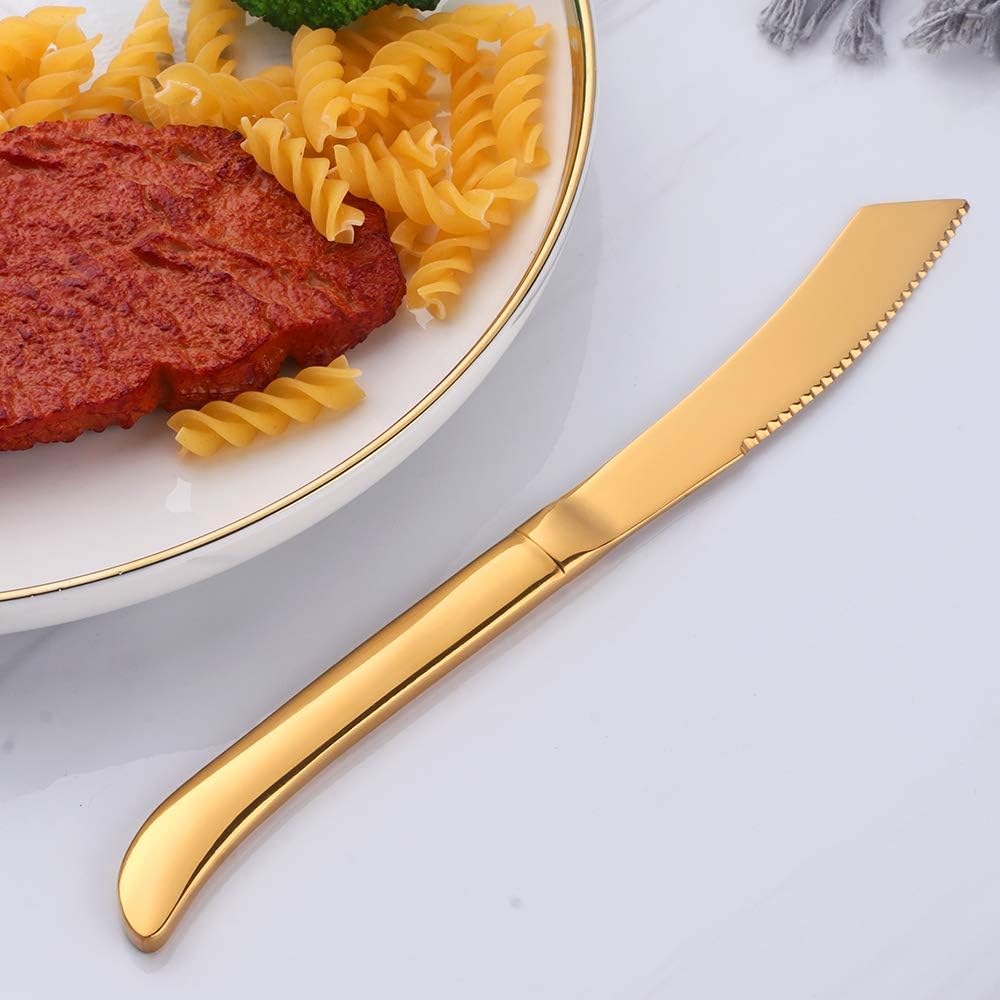 6-Pieces Rainbow Steak Knife Set, Premium Serrated Stainless Steel Kitchen Steak Knives, Flatware Utensil Silverware Sets, Dishwasher Safe