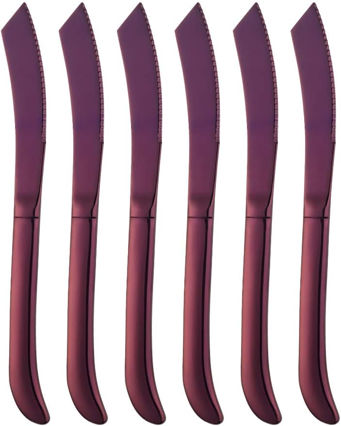 6-Pieces Rainbow Steak Knife Set, Premium Serrated Stainless Steel Kitchen Steak Knives, Flatware Utensil Silverware Sets, Dishwasher Safe