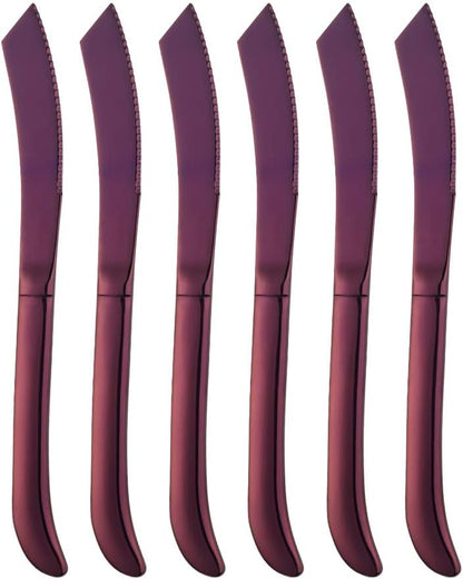 6-Pieces Rainbow Steak Knife Set, Premium Serrated Stainless Steel Kitchen Steak Knives, Flatware Utensil Silverware Sets, Dishwasher Safe