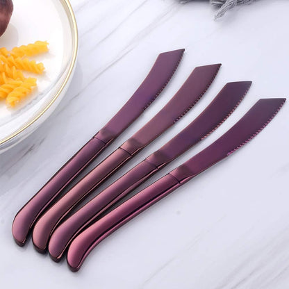 6-Pieces Rainbow Steak Knife Set, Premium Serrated Stainless Steel Kitchen Steak Knives, Flatware Utensil Silverware Sets, Dishwasher Safe