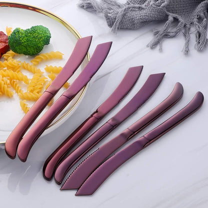 6-Pieces Rainbow Steak Knife Set, Premium Serrated Stainless Steel Kitchen Steak Knives, Flatware Utensil Silverware Sets, Dishwasher Safe