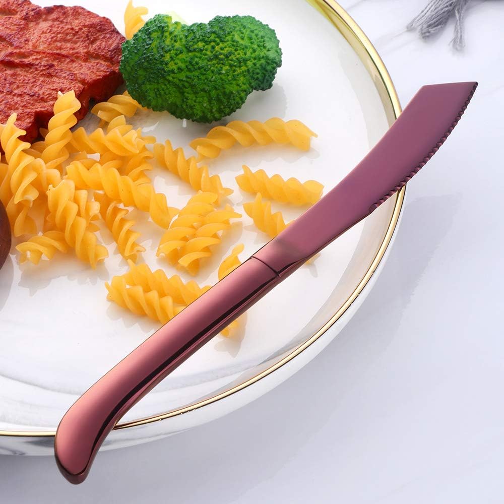 6-Pieces Rainbow Steak Knife Set, Premium Serrated Stainless Steel Kitchen Steak Knives, Flatware Utensil Silverware Sets, Dishwasher Safe