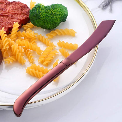 6-Pieces Rainbow Steak Knife Set, Premium Serrated Stainless Steel Kitchen Steak Knives, Flatware Utensil Silverware Sets, Dishwasher Safe