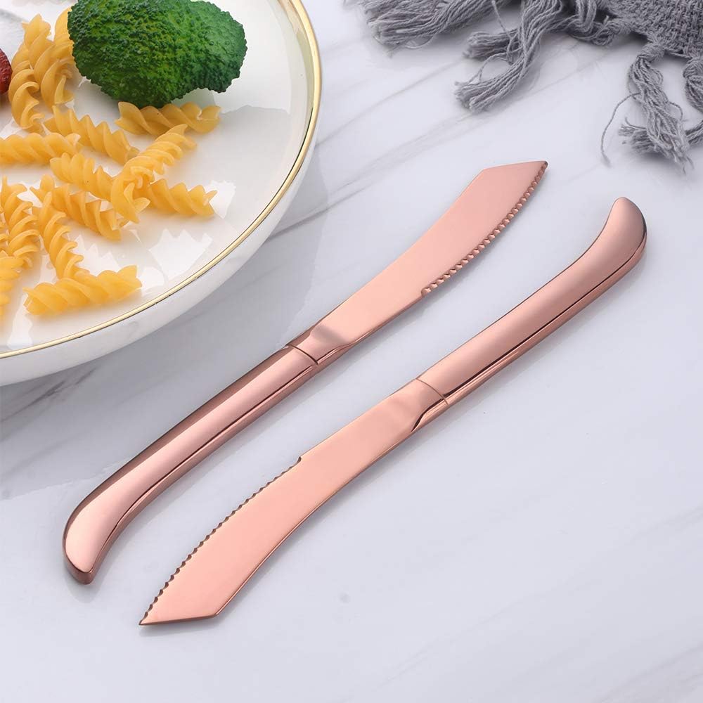 6-Pieces Rainbow Steak Knife Set, Premium Serrated Stainless Steel Kitchen Steak Knives, Flatware Utensil Silverware Sets, Dishwasher Safe