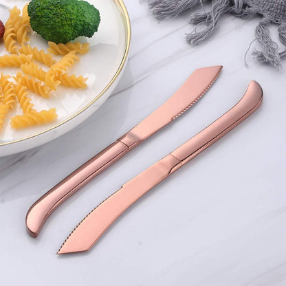 6-Pieces Rainbow Steak Knife Set, Premium Serrated Stainless Steel Kitchen Steak Knives, Flatware Utensil Silverware Sets, Dishwasher Safe