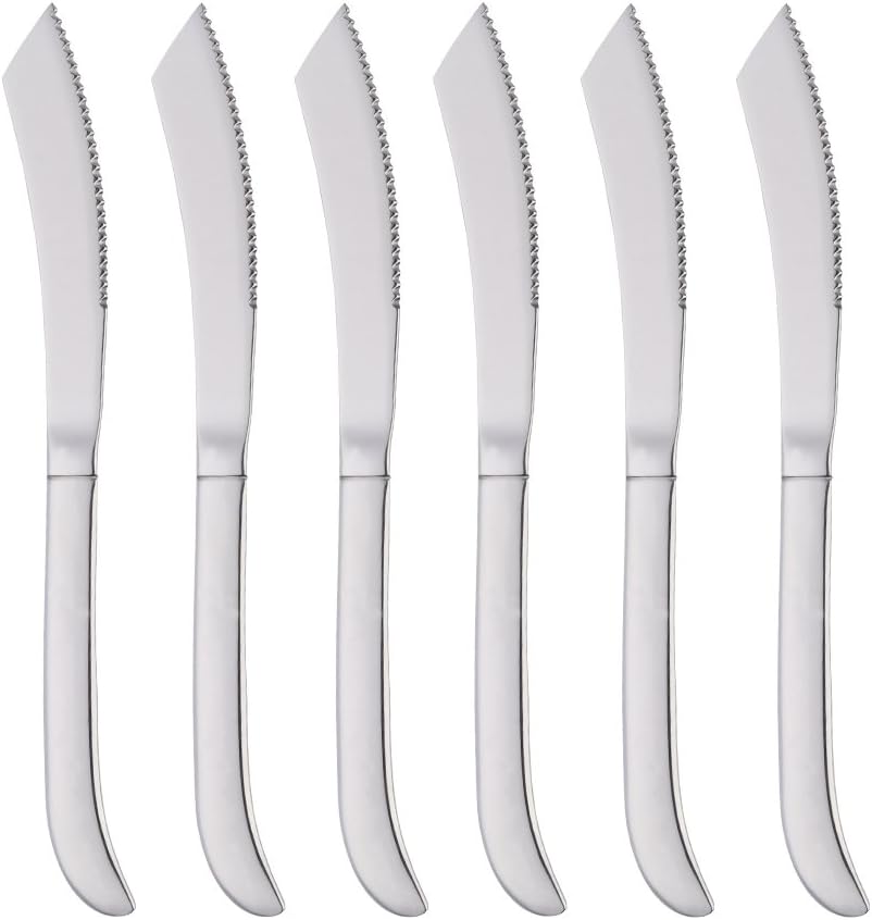 6-Pieces Rainbow Steak Knife Set, Premium Serrated Stainless Steel Kitchen Steak Knives, Flatware Utensil Silverware Sets, Dishwasher Safe
