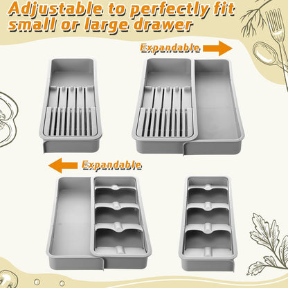 2 Pcs Knife & Silverware Drawer Organizer Holds 9 Knives with Flatware Tray Drawer Store Compact Utensil Organizer For Kitchen Silverware