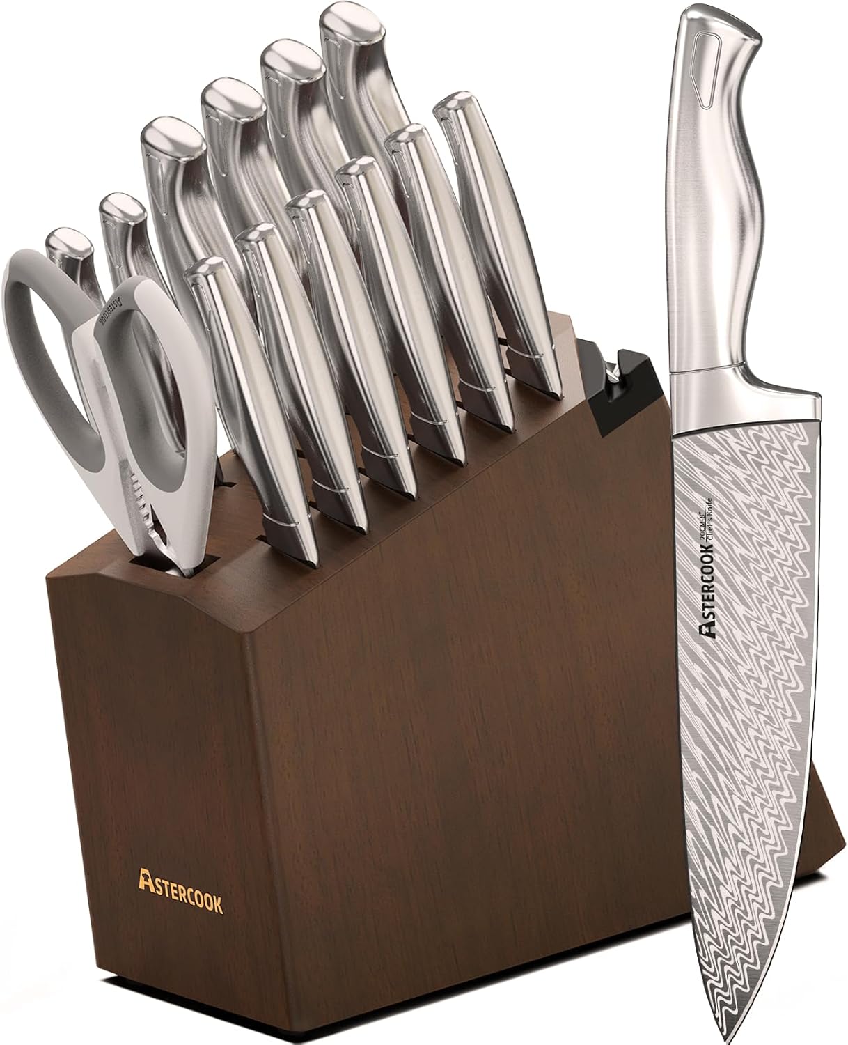 Knife Set, 15-Piece Kitchen Knife Sets with Built-in Sharpener Block, German High Carbon Stainless Steel Knives, Dishwasher Safe, Ergonomic Full-Tang Handle, Perfect Holiday Gifts