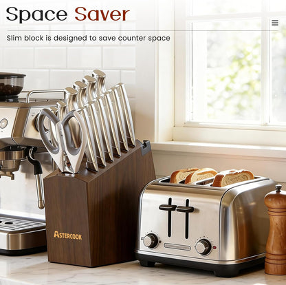 Knife Set, 15-Piece Kitchen Knife Sets with Built-in Sharpener Block, German High Carbon Stainless Steel Knives, Dishwasher Safe, Ergonomic Full-Tang Handle, Perfect Holiday Gifts
