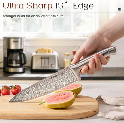 Knife Set, 15-Piece Kitchen Knife Sets with Built-in Sharpener Block, German High Carbon Stainless Steel Knives, Dishwasher Safe, Ergonomic Full-Tang Handle, Perfect Holiday Gifts
