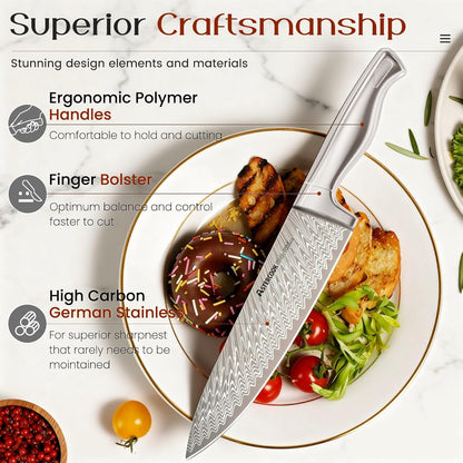 Knife Set, 15-Piece Kitchen Knife Sets with Built-in Sharpener Block, German High Carbon Stainless Steel Knives, Dishwasher Safe, Ergonomic Full-Tang Handle, Perfect Holiday Gifts