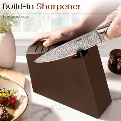 Knife Set, 15-Piece Kitchen Knife Sets with Built-in Sharpener Block, German High Carbon Stainless Steel Knives, Dishwasher Safe, Ergonomic Full-Tang Handle, Perfect Holiday Gifts