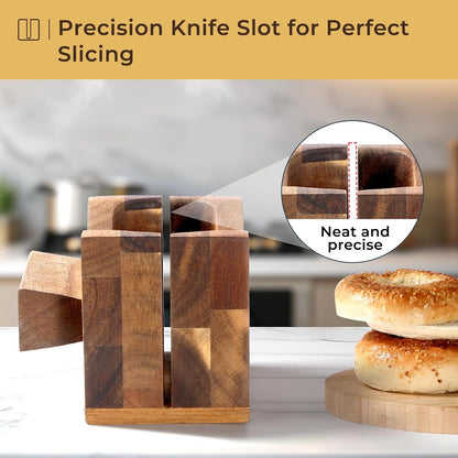 Premium Acacia Wood Bagel Slicer For Large Bagel Stylish Hand Crafted Wood Bagel Cutter With Ergonomic Designed Handle Grip
