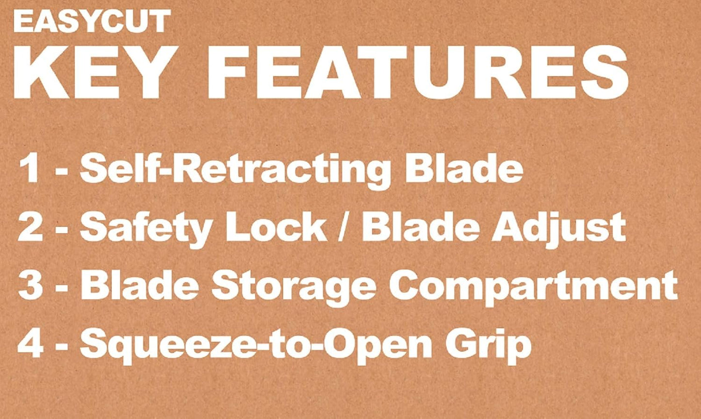 091508 Easycut Cutter Knife w/Self-Retracting Safety-Tipped Blade, Black/Blue