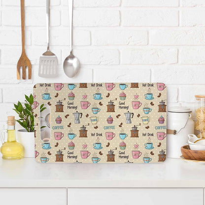 Coffee Set Cutting Board with Handles Coffee Maker Muffin Cup Flower Hot Drink Love Cutting Boards Plastic Safe Chopping Board for Kitchen 16" x 10" x 0.24"
