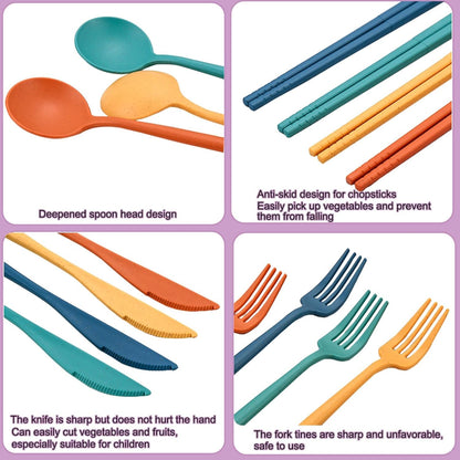 6 Pack Wheat Straw Cutlery, Portable Travel Utensils Spoon Fork Knife, Reusable Flatware Set with Case for Travel Office Lunch Camping Daily Use(6 Colors)
