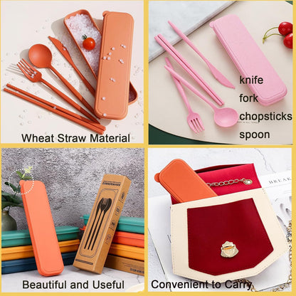 6 Pack Wheat Straw Cutlery, Portable Travel Utensils Spoon Fork Knife, Reusable Flatware Set with Case for Travel Office Lunch Camping Daily Use(6 Colors)