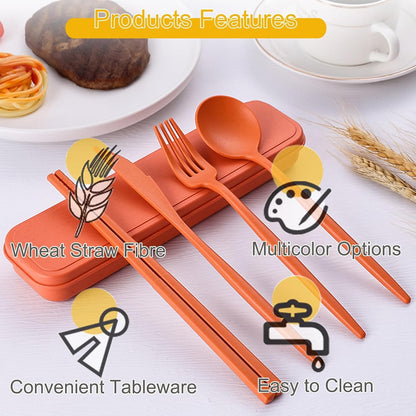 6 Pack Wheat Straw Cutlery, Portable Travel Utensils Spoon Fork Knife, Reusable Flatware Set with Case for Travel Office Lunch Camping Daily Use(6 Colors)