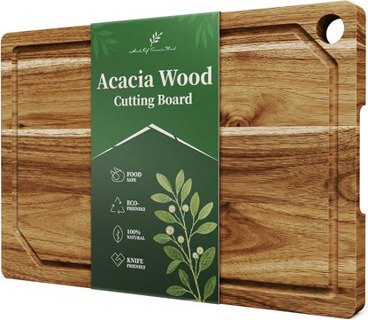 Bamboo Cutting Board - Multi-Sizes Wooden Cutting Boards for Kitchen, Convenient Kitchen Essentials with Deep Juice Grooves， Cutting Board for Chopping & Serving, Large, Natural