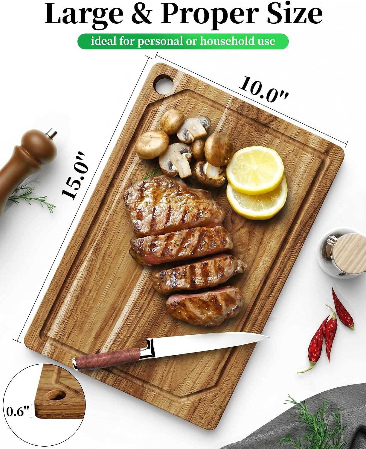 Bamboo Cutting Board - Multi-Sizes Wooden Cutting Boards for Kitchen, Convenient Kitchen Essentials with Deep Juice Grooves， Cutting Board for Chopping & Serving, Large, Natural