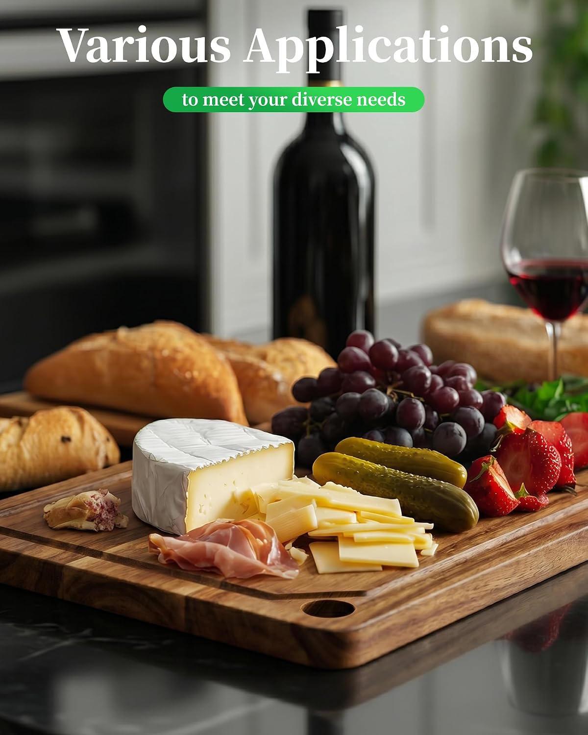 Bamboo Cutting Board - Multi-Sizes Wooden Cutting Boards for Kitchen, Convenient Kitchen Essentials with Deep Juice Grooves， Cutting Board for Chopping & Serving, Large, Natural