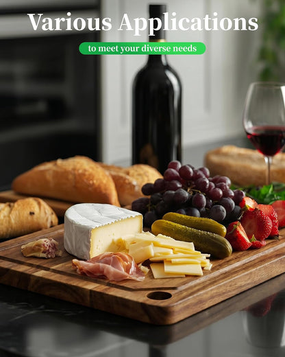 Bamboo Cutting Board - Multi-Sizes Wooden Cutting Boards for Kitchen, Convenient Kitchen Essentials with Deep Juice Grooves， Cutting Board for Chopping & Serving, Large, Natural