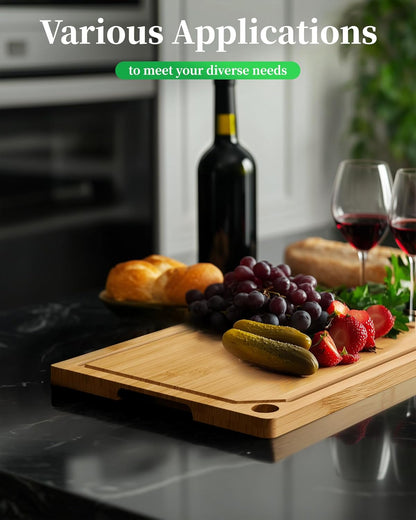 Bamboo Cutting Board - Multi-Sizes Wooden Cutting Boards for Kitchen, Convenient Kitchen Essentials with Deep Juice Grooves， Cutting Board for Chopping & Serving, Large, Natural