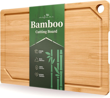 Bamboo Cutting Board - Multi-Sizes Wooden Cutting Boards for Kitchen, Convenient Kitchen Essentials with Deep Juice Grooves， Cutting Board for Chopping & Serving, Large, Natural