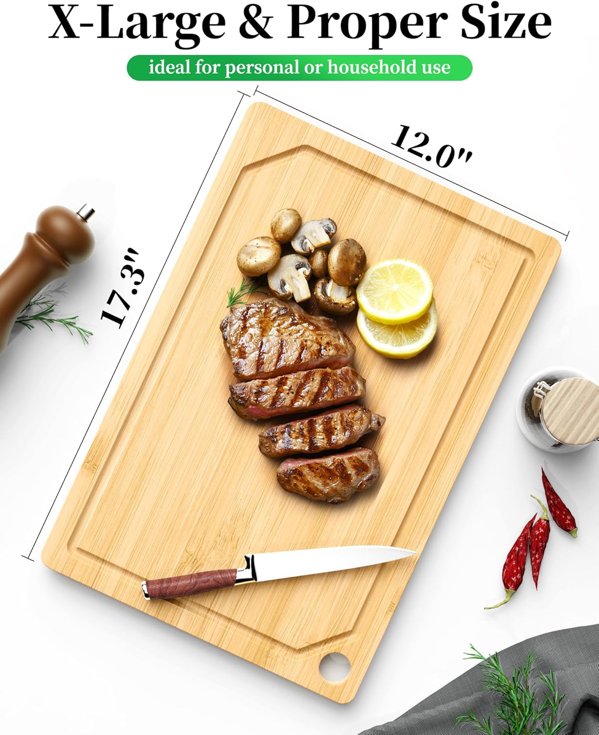 Bamboo Cutting Board - Multi-Sizes Wooden Cutting Boards for Kitchen, Convenient Kitchen Essentials with Deep Juice Grooves， Cutting Board for Chopping & Serving, Large, Natural