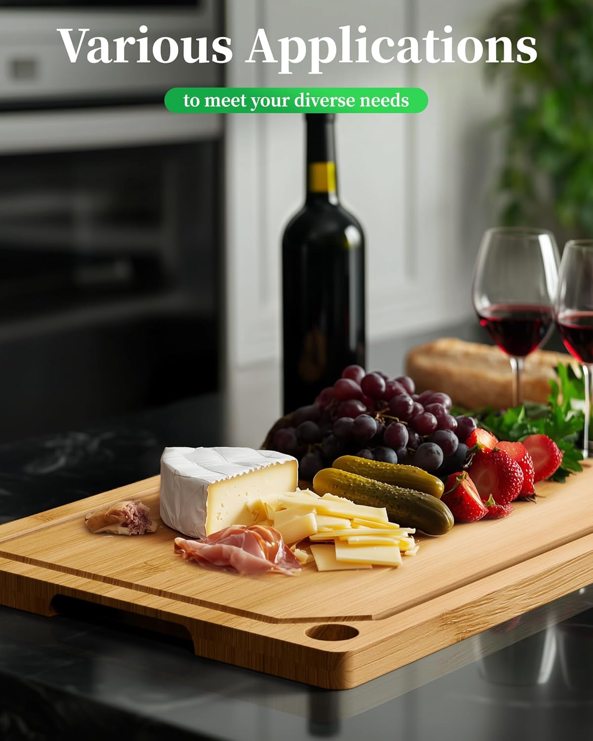 Bamboo Cutting Board - Multi-Sizes Wooden Cutting Boards for Kitchen, Convenient Kitchen Essentials with Deep Juice Grooves， Cutting Board for Chopping & Serving, Large, Natural