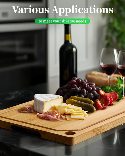 Bamboo Cutting Board - Multi-Sizes Wooden Cutting Boards for Kitchen, Convenient Kitchen Essentials with Deep Juice Grooves， Cutting Board for Chopping & Serving, Large, Natural