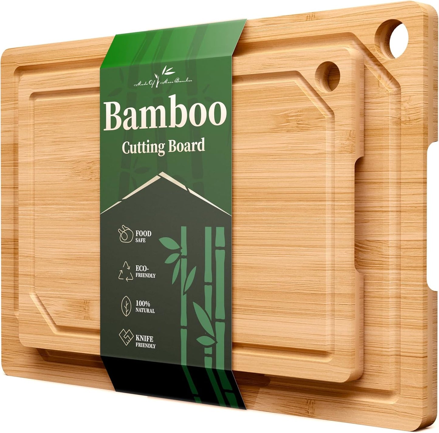 Bamboo Cutting Board - Multi-Sizes Wooden Cutting Boards for Kitchen, Convenient Kitchen Essentials with Deep Juice Grooves， Cutting Board for Chopping & Serving, Large, Natural