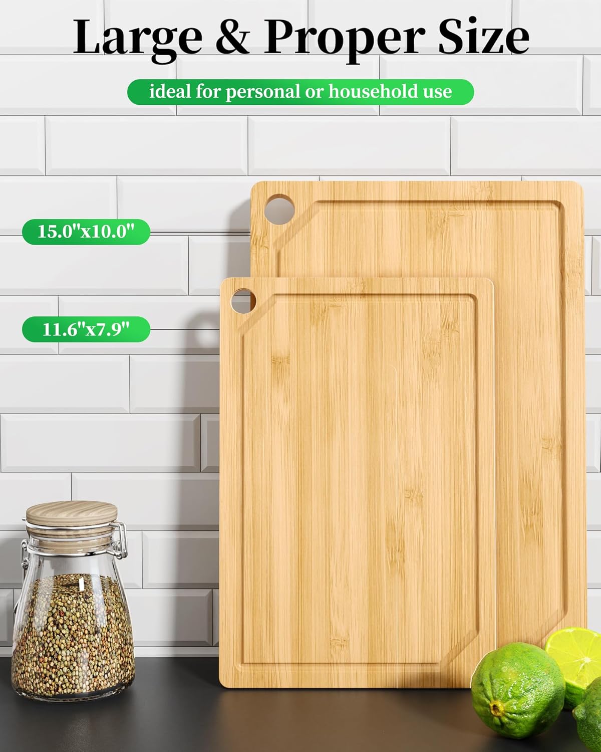 Bamboo Cutting Board - Multi-Sizes Wooden Cutting Boards for Kitchen, Convenient Kitchen Essentials with Deep Juice Grooves， Cutting Board for Chopping & Serving, Large, Natural