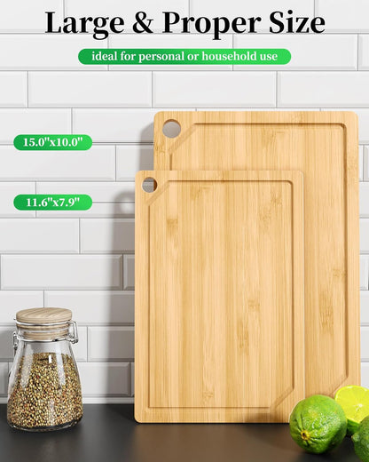 Bamboo Cutting Board - Multi-Sizes Wooden Cutting Boards for Kitchen, Convenient Kitchen Essentials with Deep Juice Grooves， Cutting Board for Chopping & Serving, Large, Natural